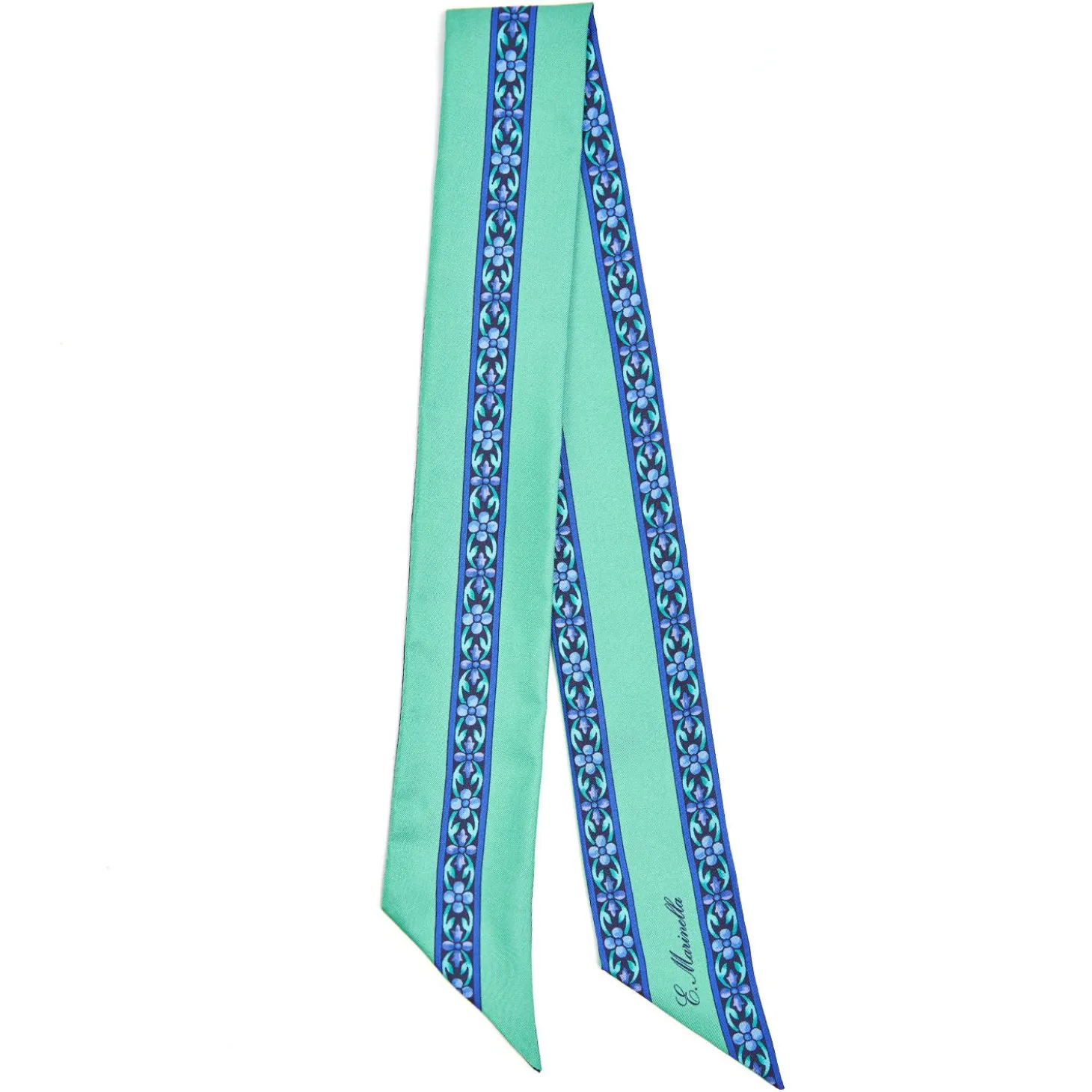 Green Silk Twilly Floral Pattern