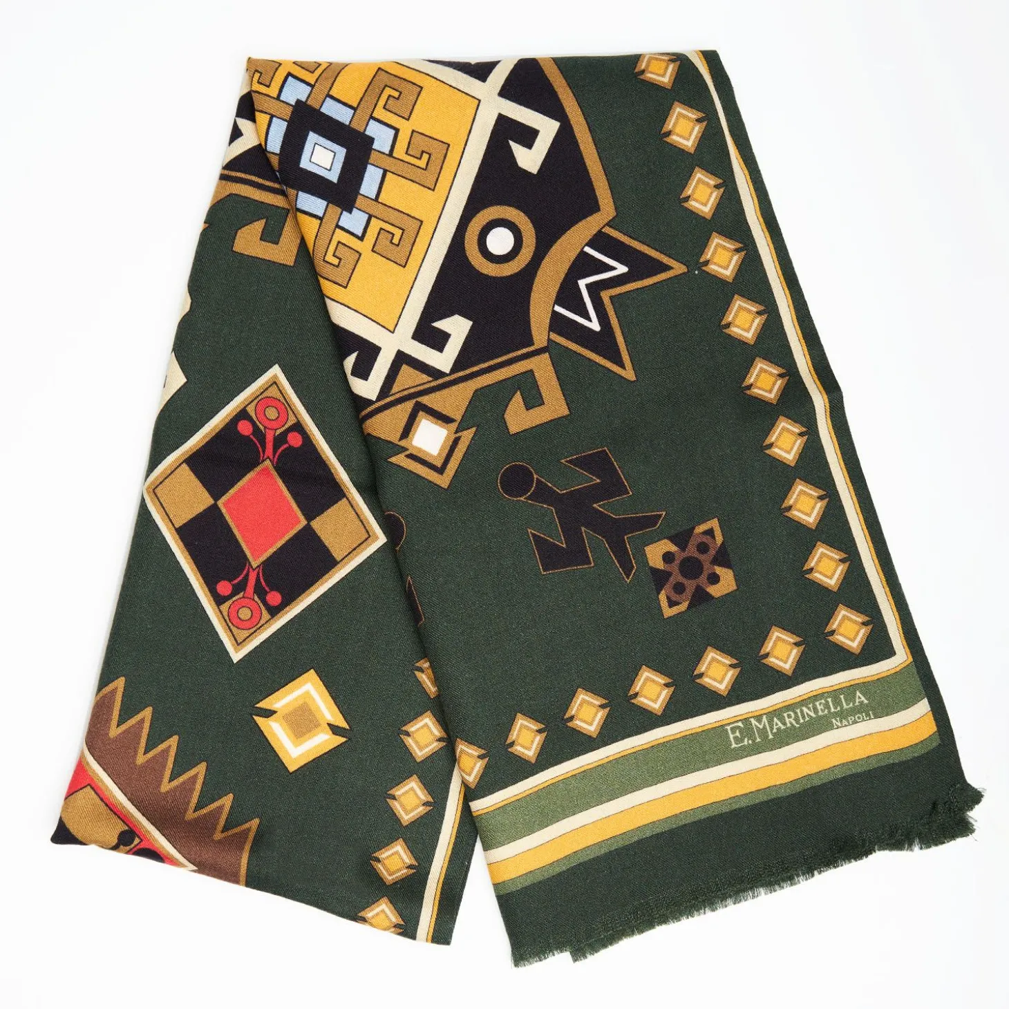 Green Wool And Silk Scarf With Geometric Design