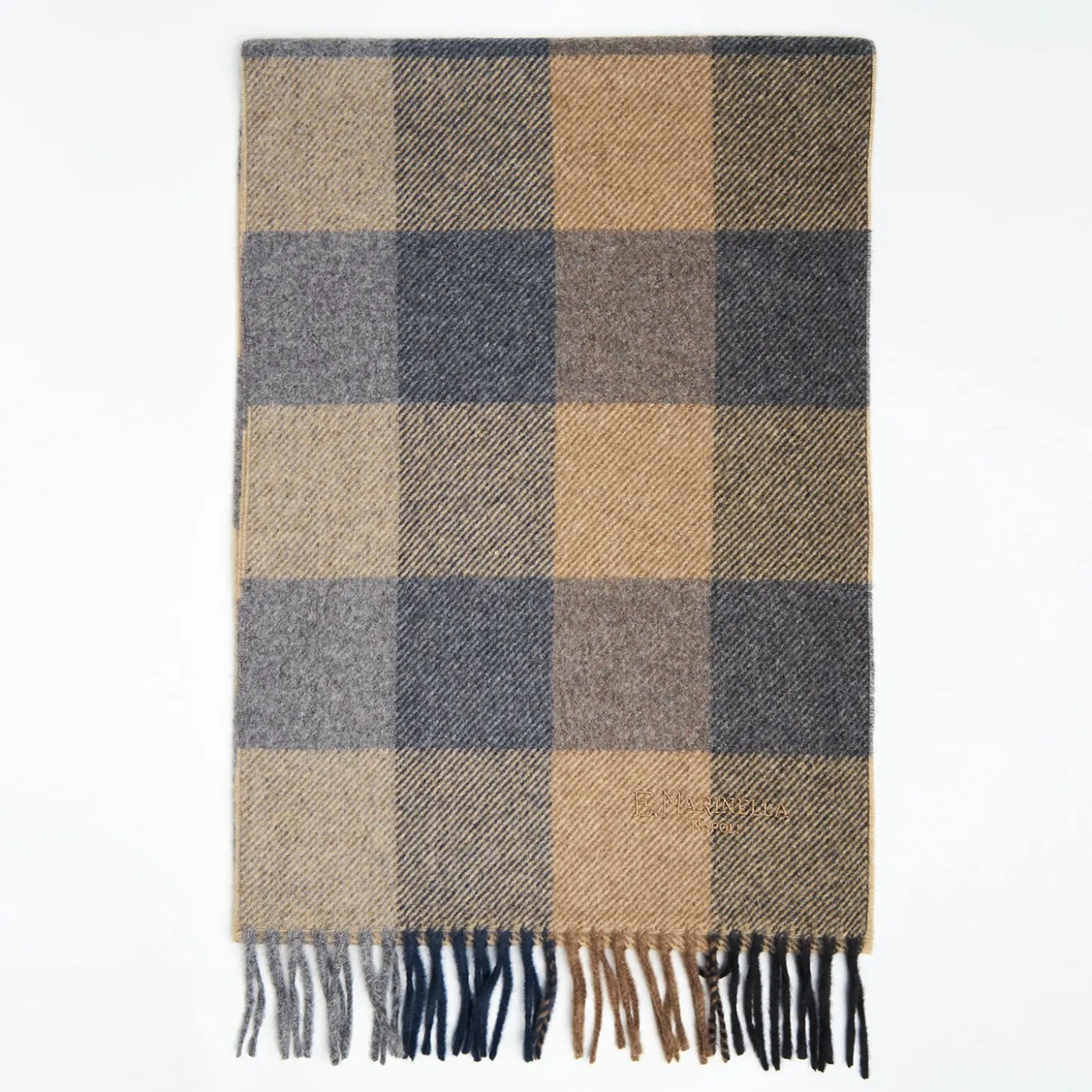 Grey And Beige Cashmere Plaid Scarf With Bangs