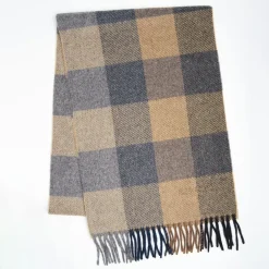 Grey And Beige Cashmere Plaid Scarf With Bangs