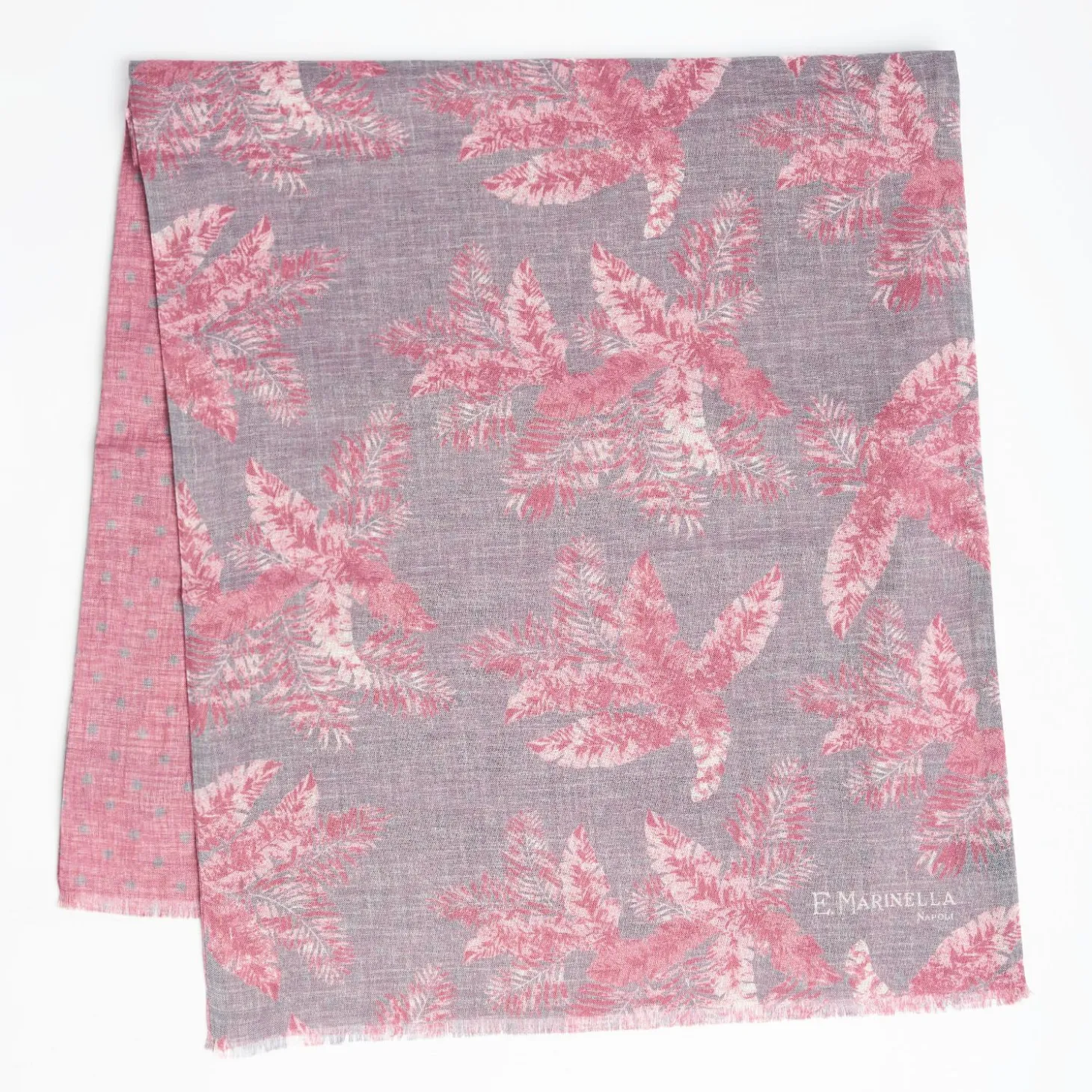 Grey And Pink Wool And Silk Scarf