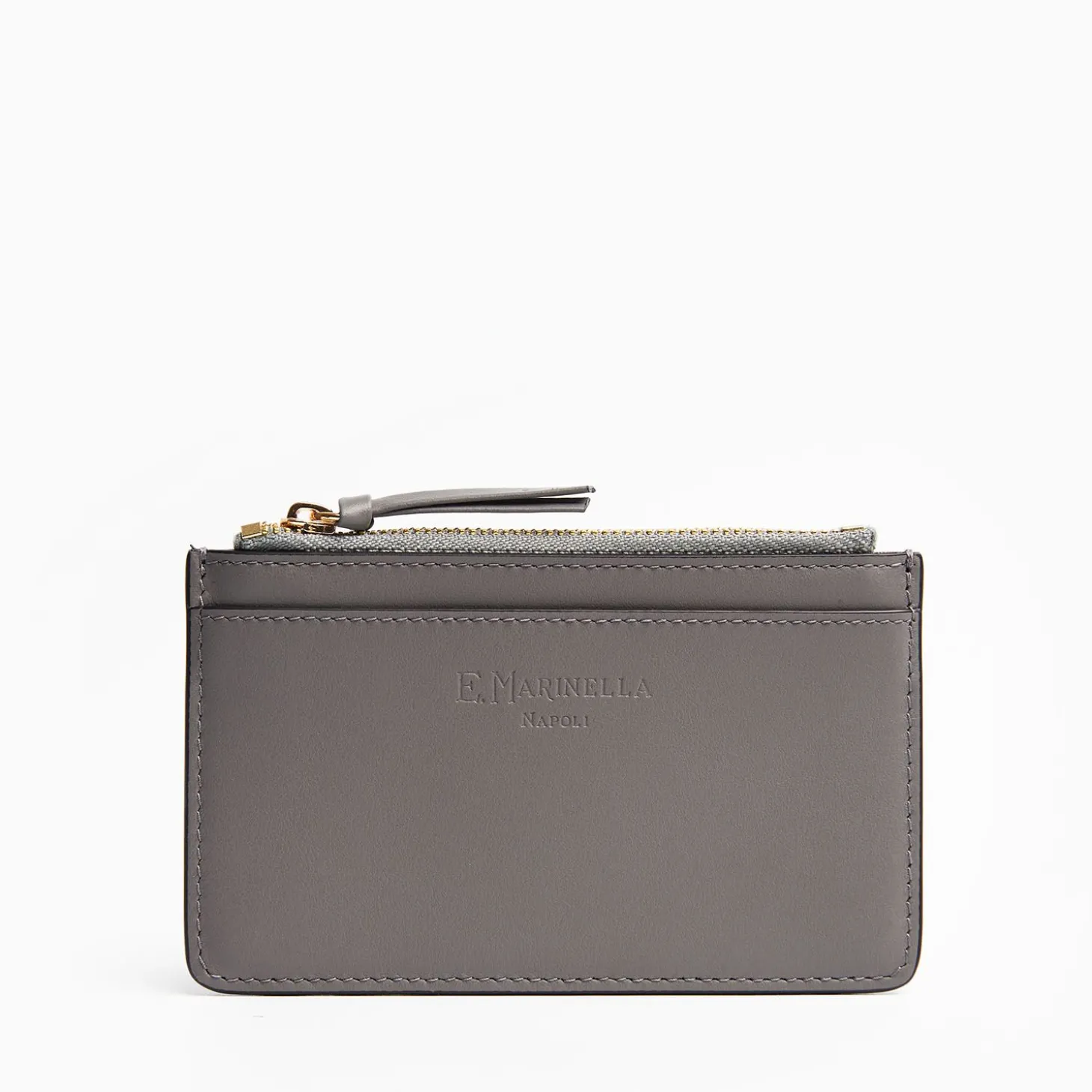 Grey Leather Zip Credit Card Holder