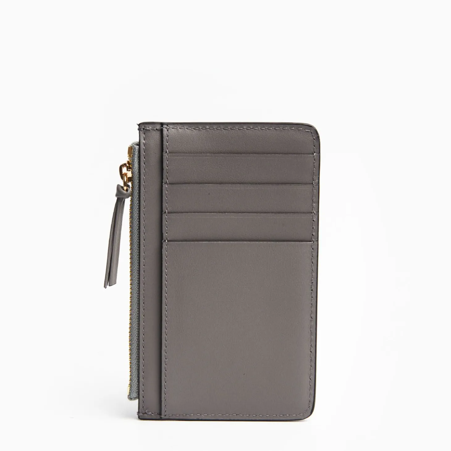 Grey Leather Zip Credit Card Holder