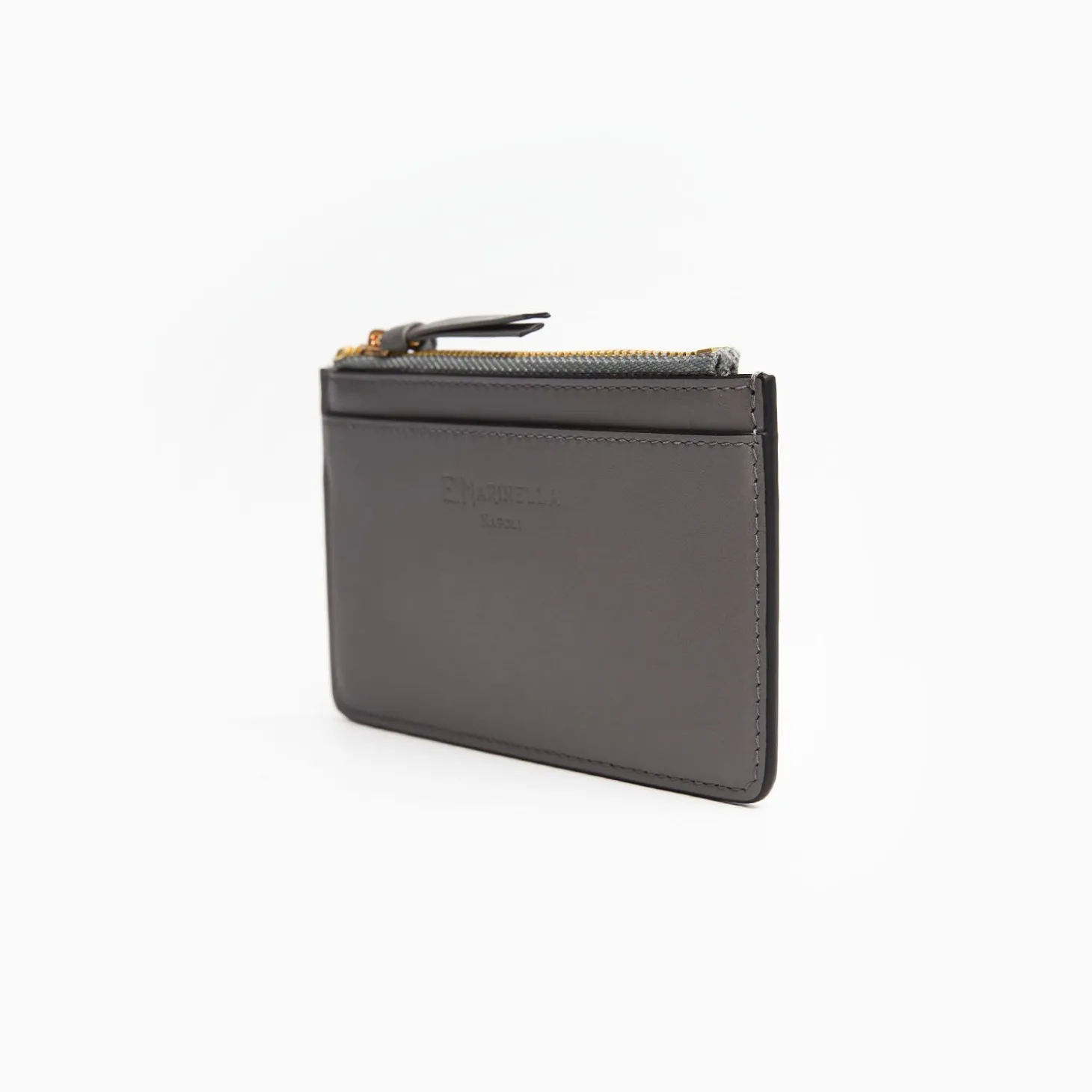 Grey Leather Zip Credit Card Holder