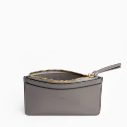 Grey Leather Zip Credit Card Holder
