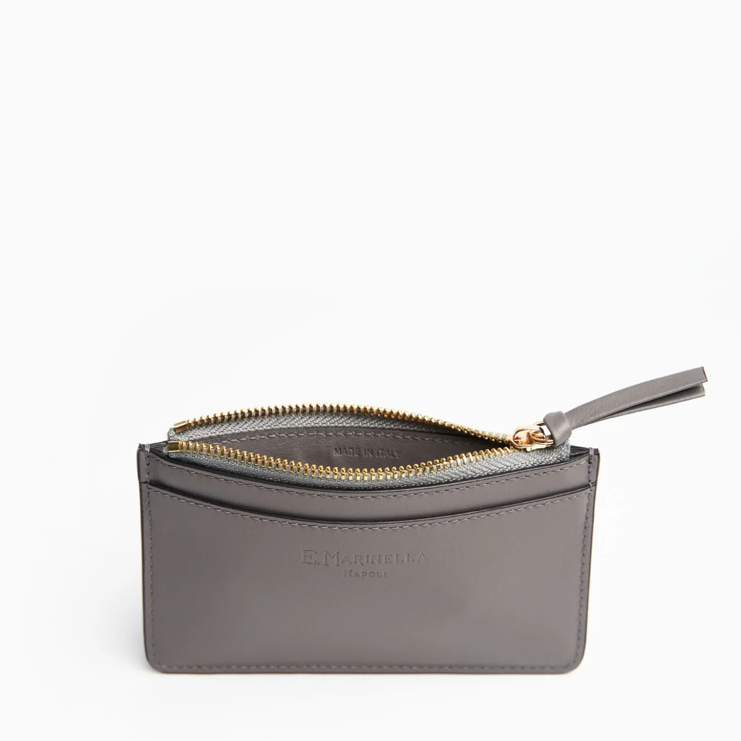 Grey Leather Zip Credit Card Holder