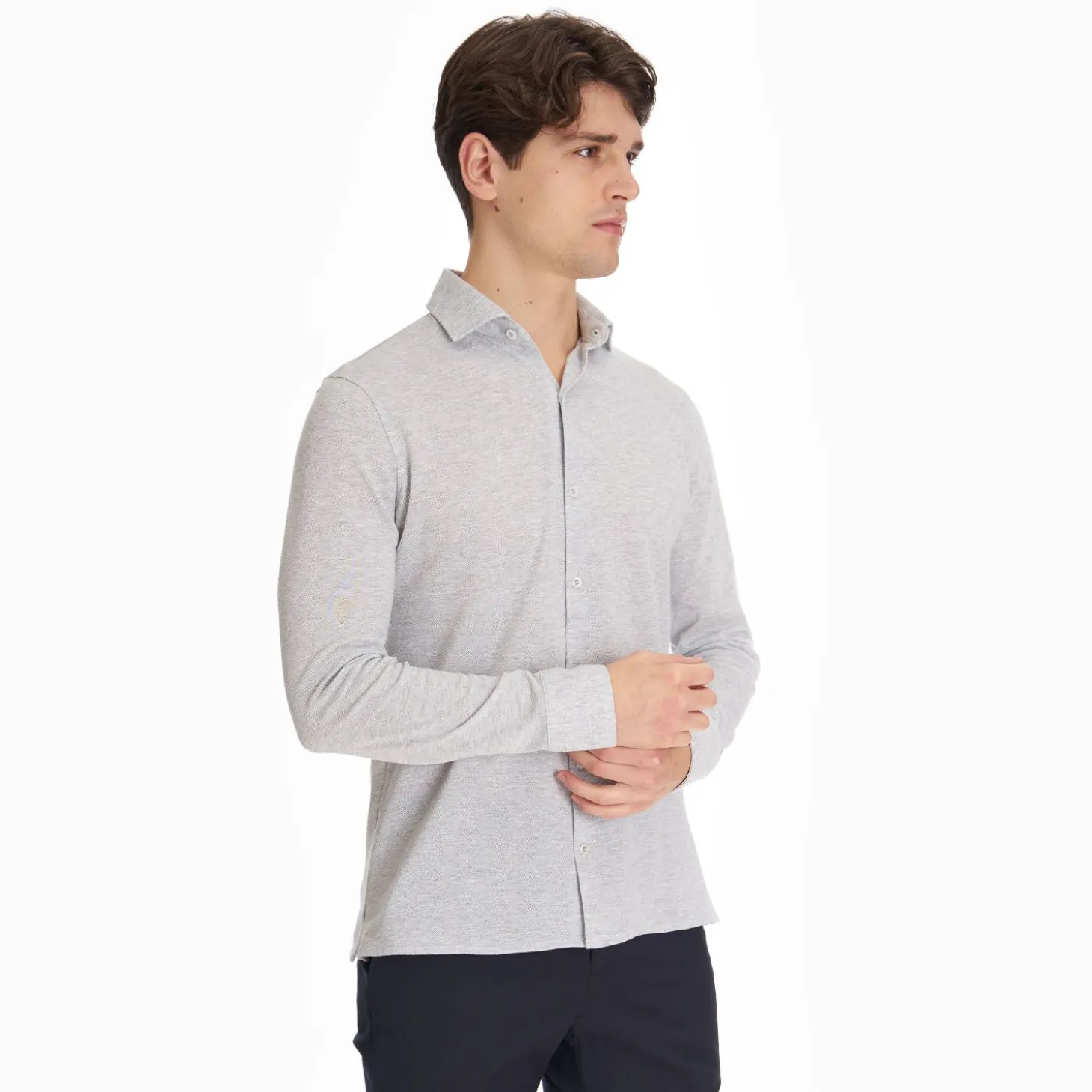 Grey Shirt In Cotton And Cashmere