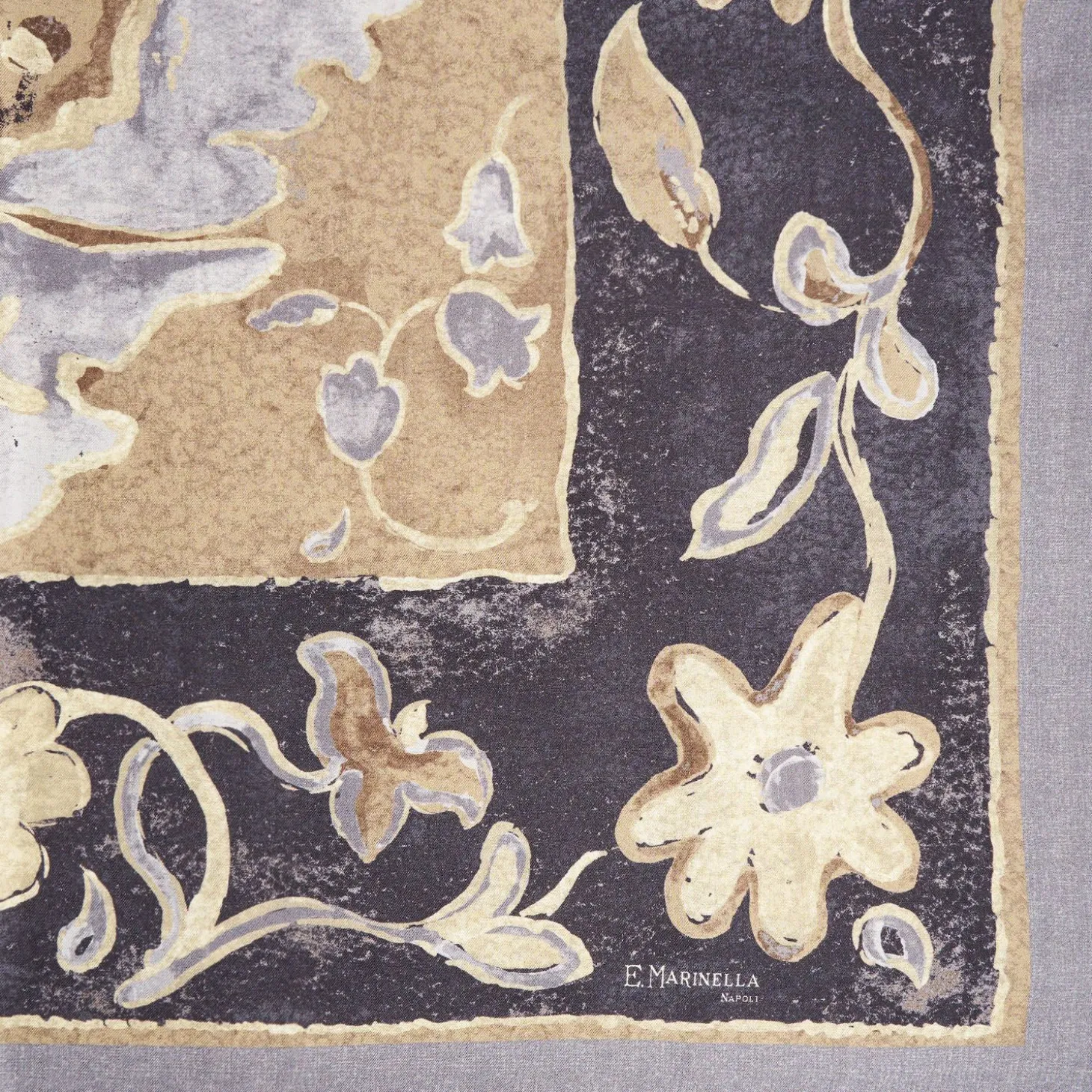 Grey Wool And Silk Stole With Pastel Flower Design