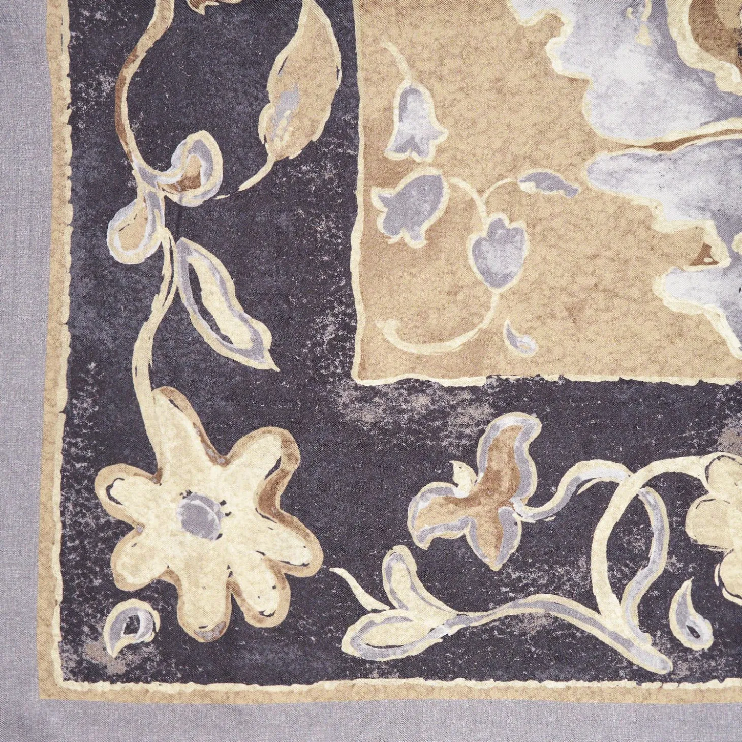 Grey Wool And Silk Stole With Pastel Flower Design