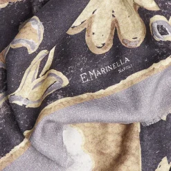 Grey Wool And Silk Stole With Pastel Flower Design