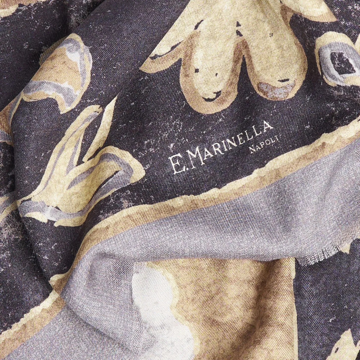 Grey Wool And Silk Stole With Pastel Flower Design