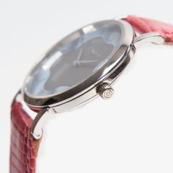 Lady'S Pink Leather Watch With Floral Dial