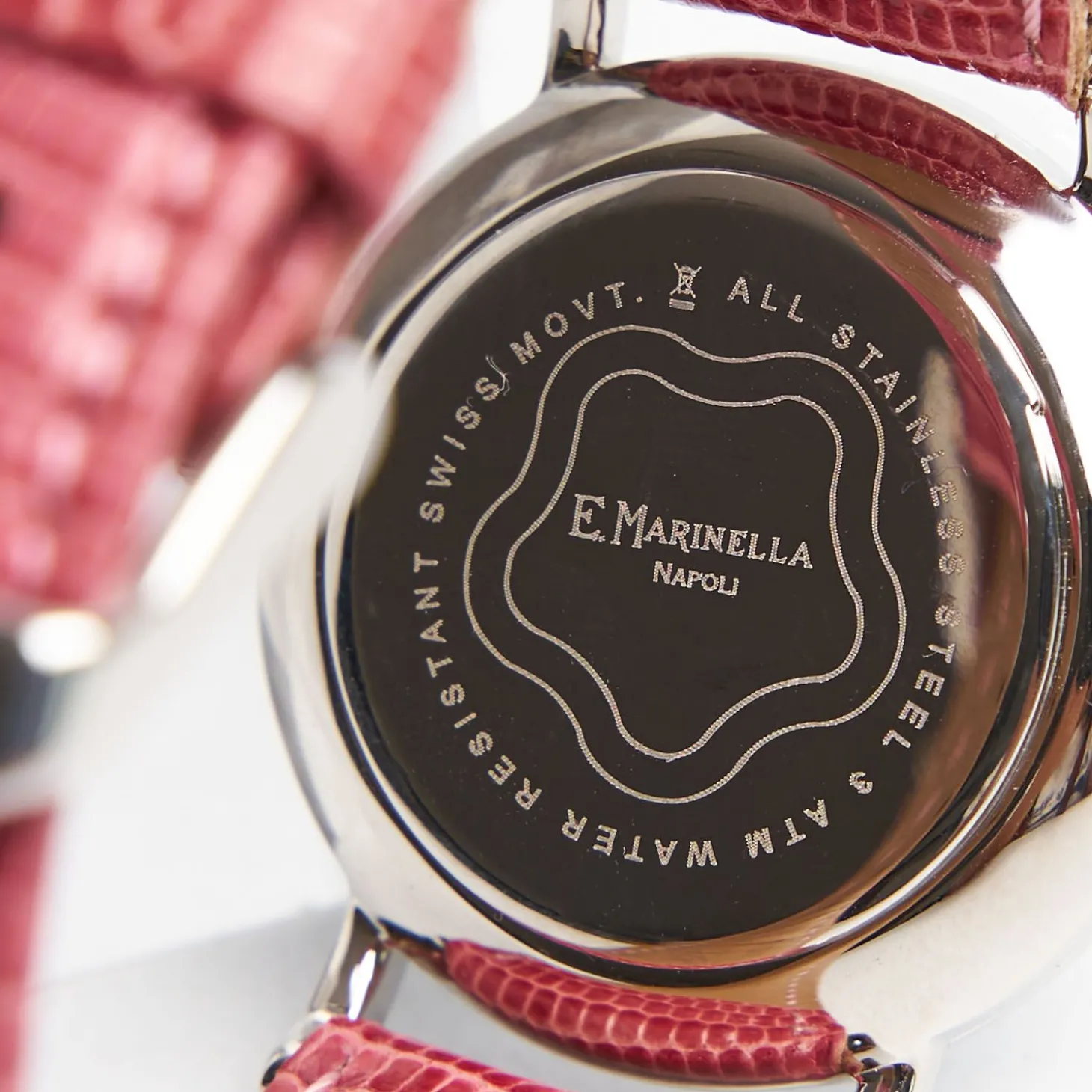 Lady'S Pink Leather Watch With Floral Dial