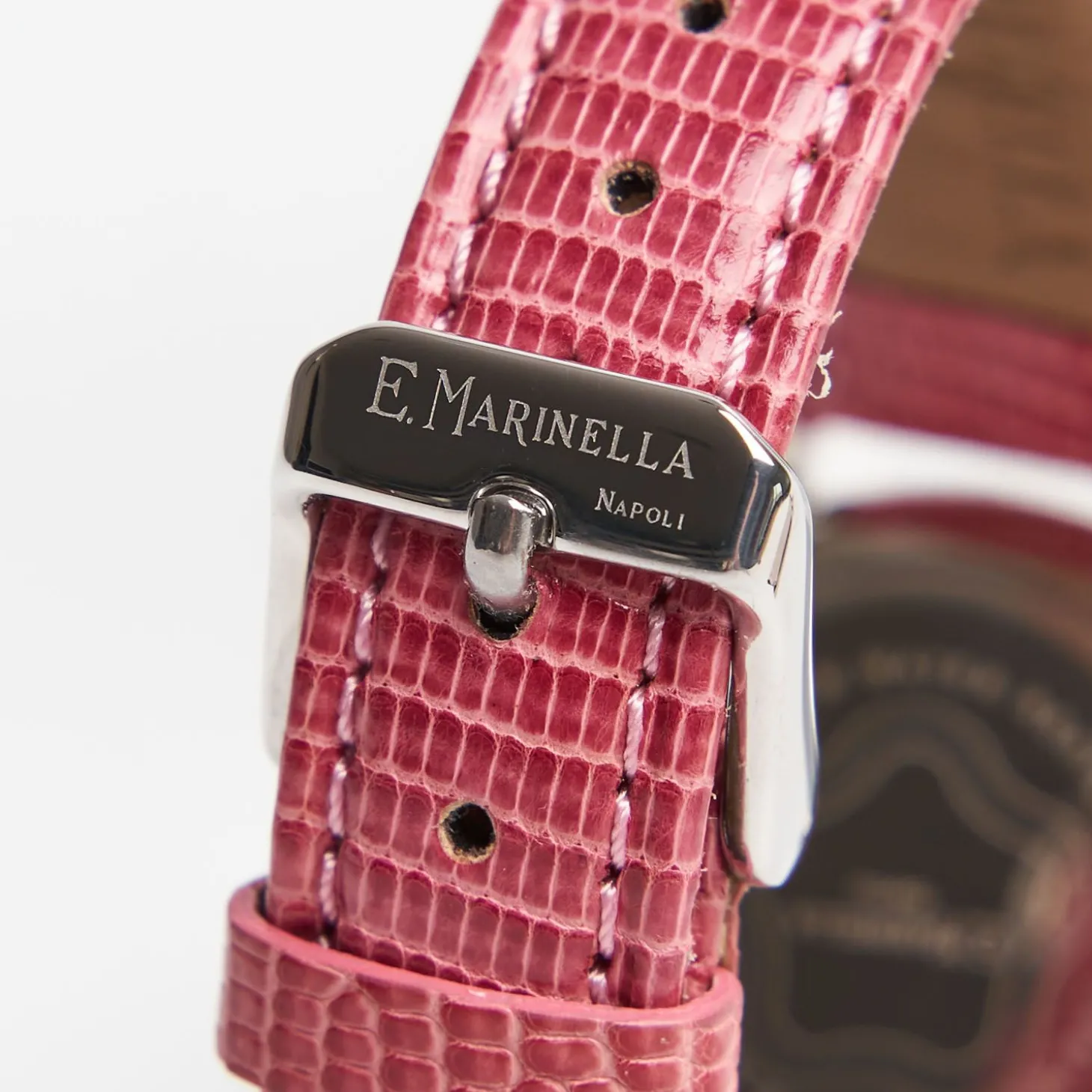 Lady'S Pink Leather Watch With Floral Dial