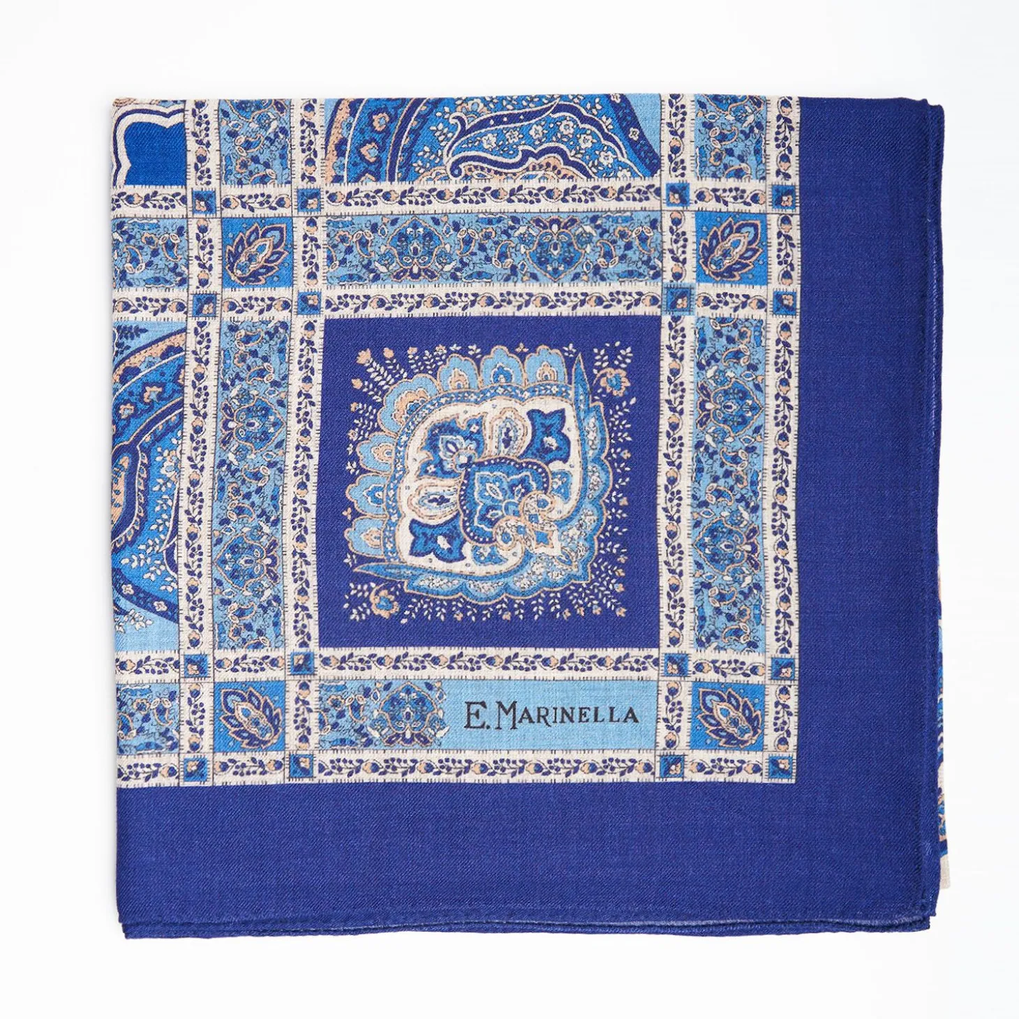 Light And Dark Blue Wool Stole - Floral Pattern