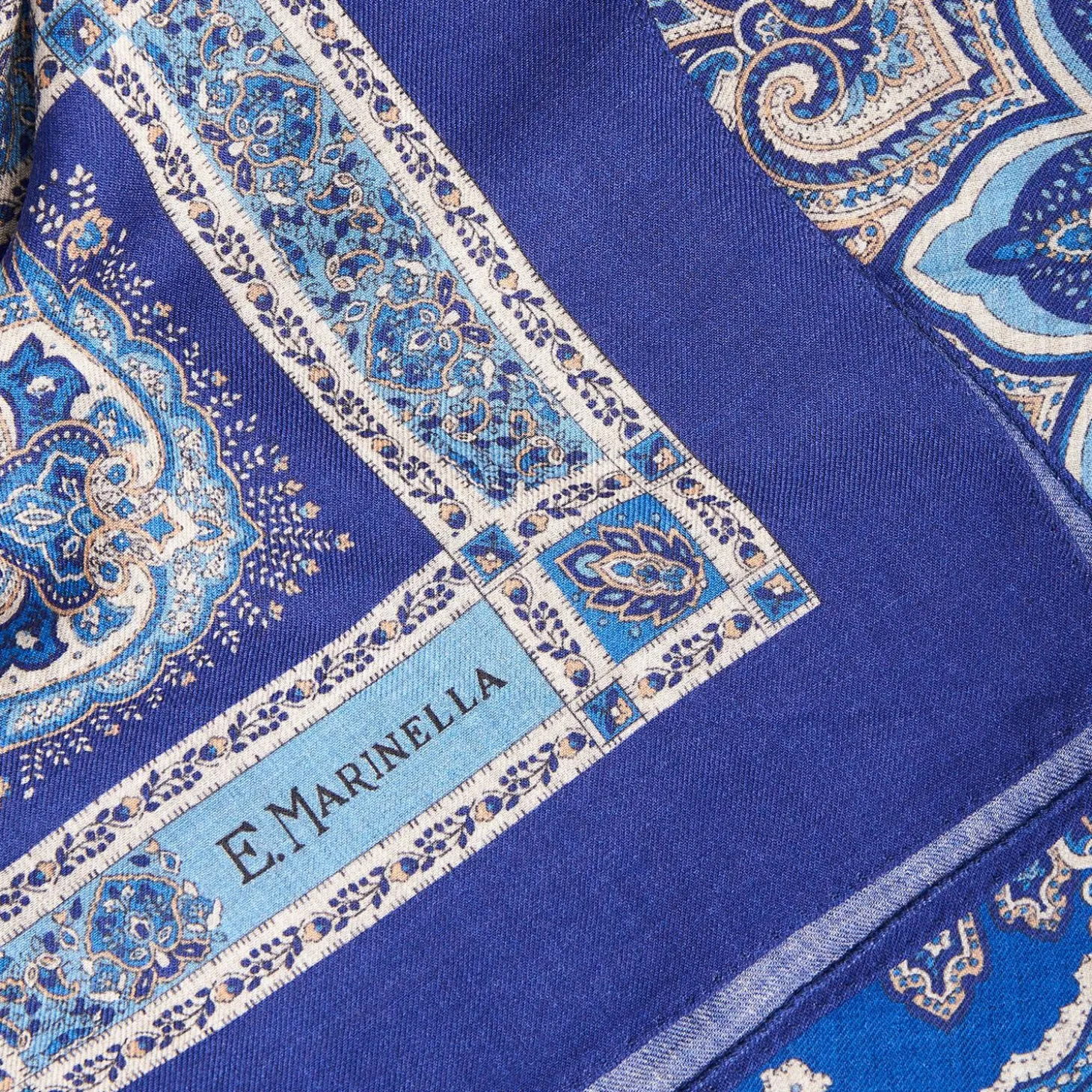 Light And Dark Blue Wool Stole - Floral Pattern