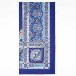 Light And Dark Blue Wool Stole - Floral Pattern