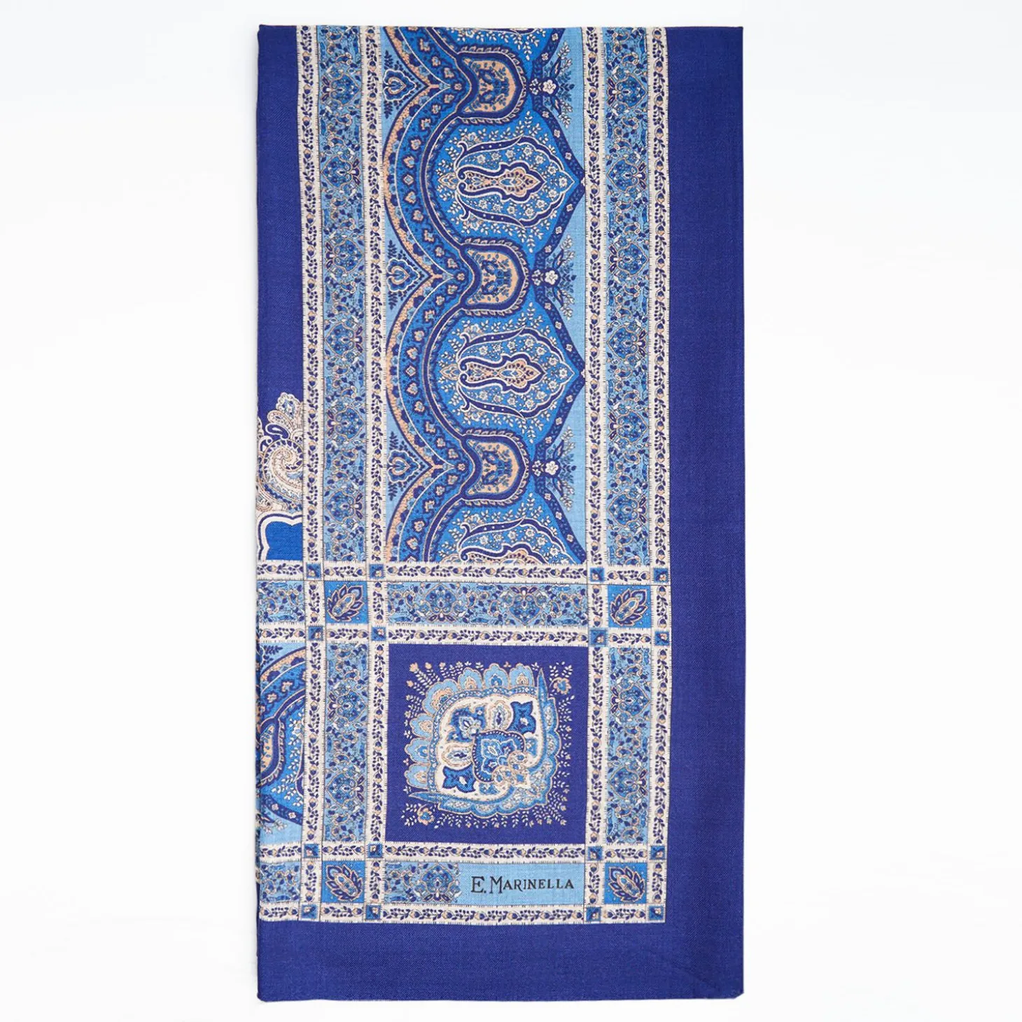 Light And Dark Blue Wool Stole - Floral Pattern