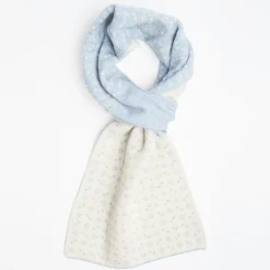 Light Blue And Beige Two-Tone Cashmere Neck Warmer Geometric Pattern
