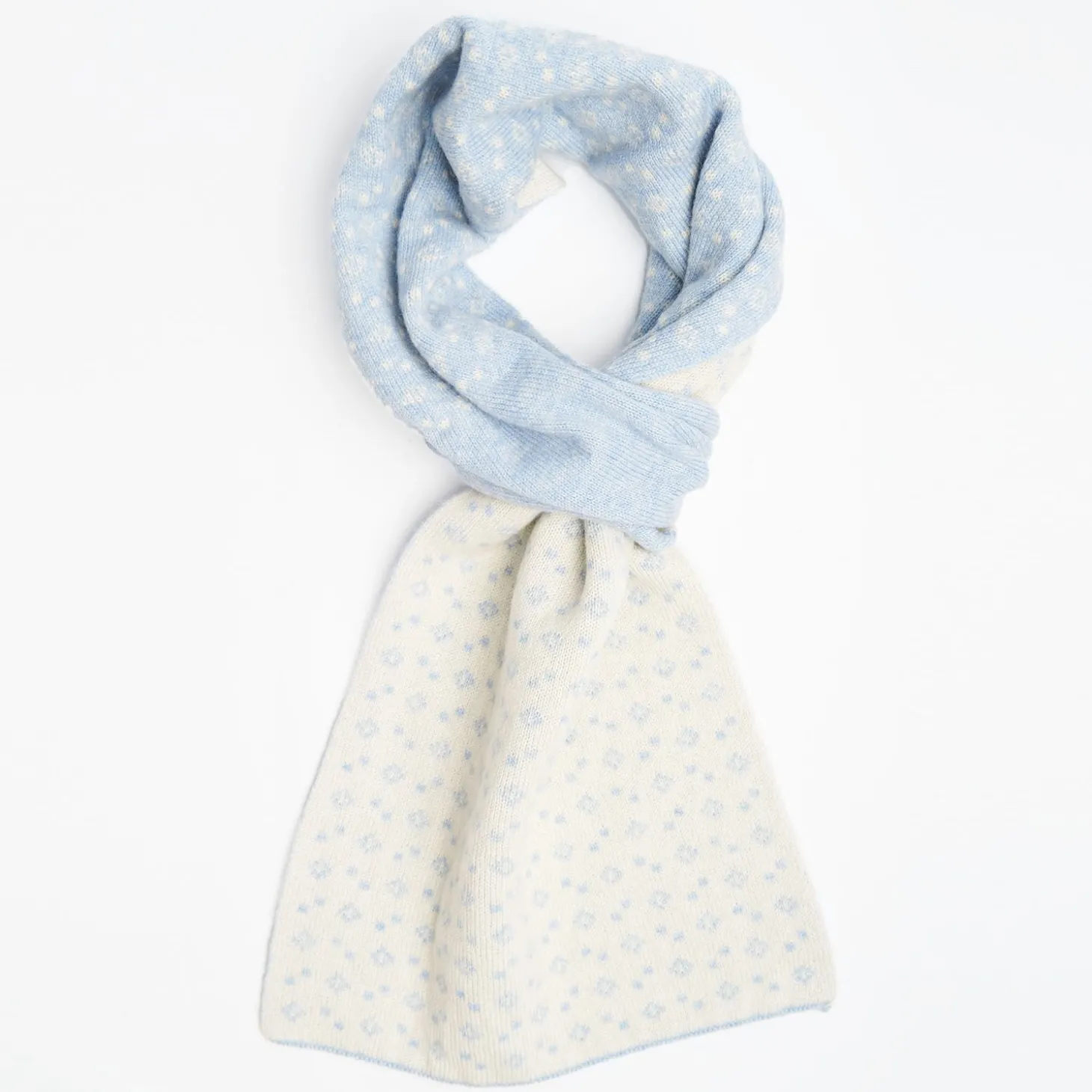 Light Blue And Beige Two-Tone Cashmere Neck Warmer Geometric Pattern