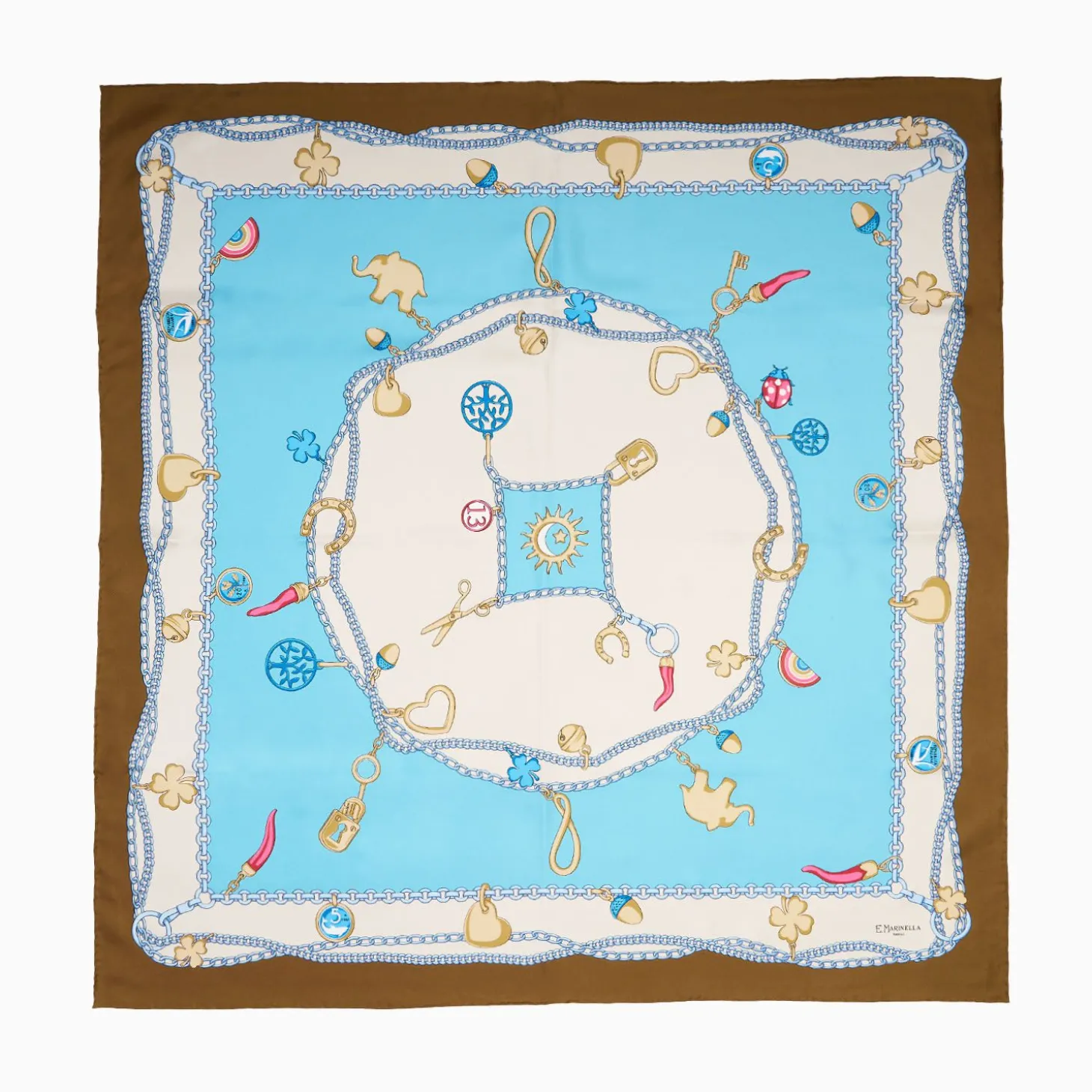 Light Blue And Dark Brown Silk Scarf 90 - Luchy Charms