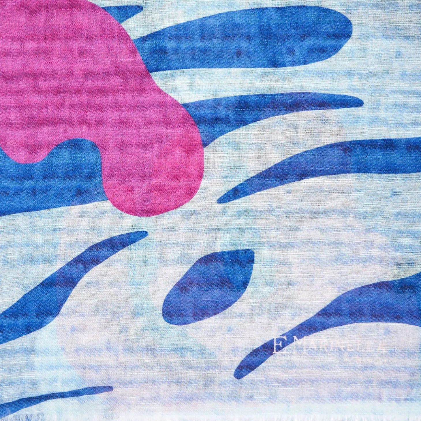 Light Blue And Fuchsia Cotton And Linen Stole