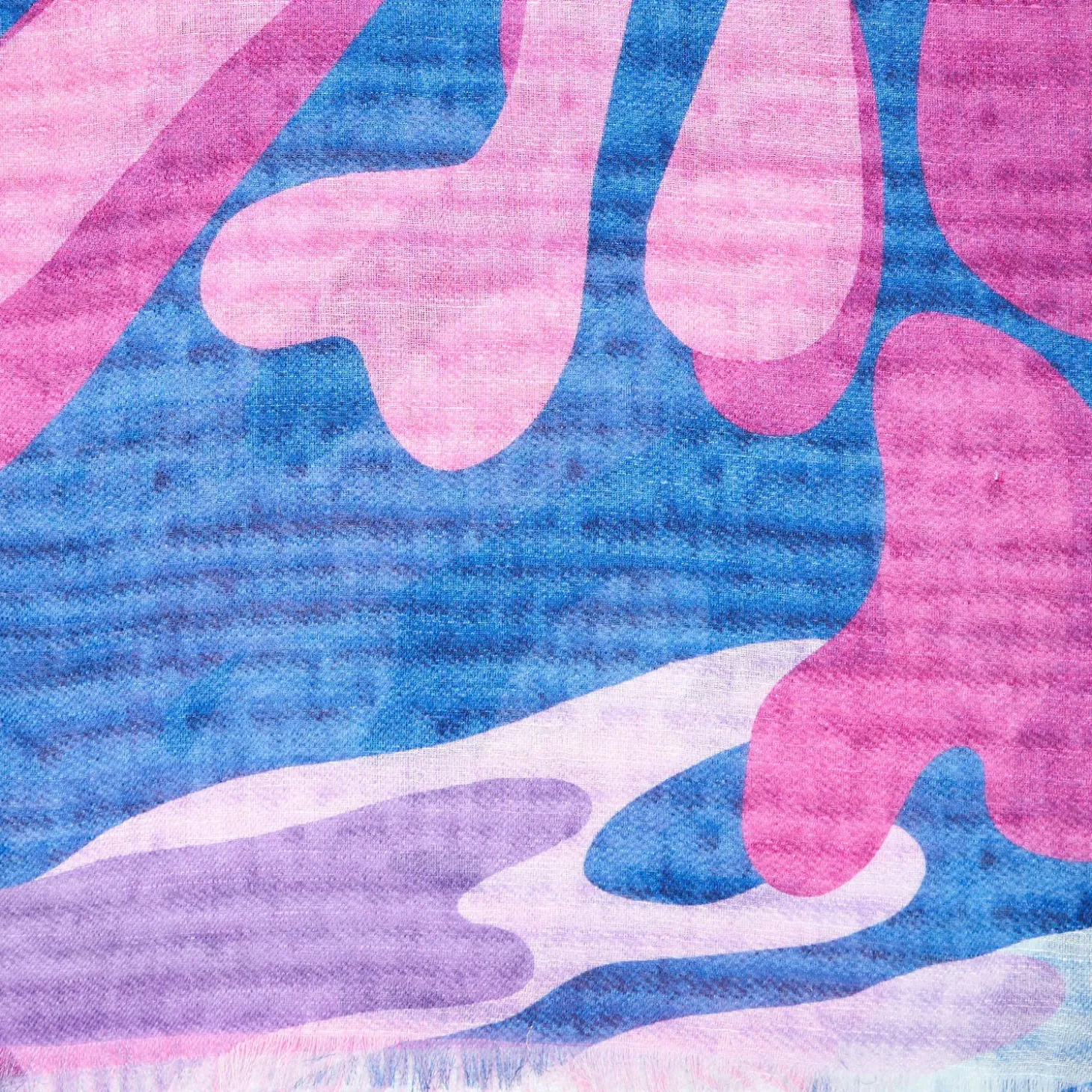 Light Blue And Fuchsia Cotton And Linen Stole