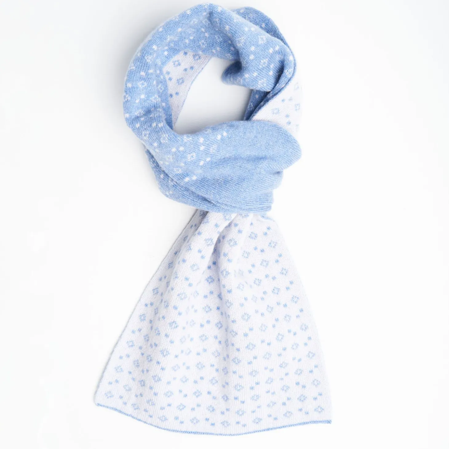 Light Blue And White Two-Tone Cashmere Neck Warmer - Geometric Pattern