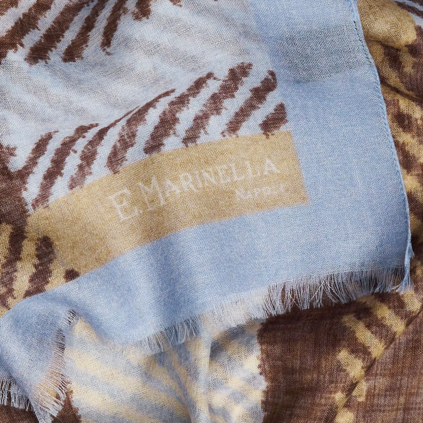 Light Blue Cashmere And Silk Stole - Tartan Pattern