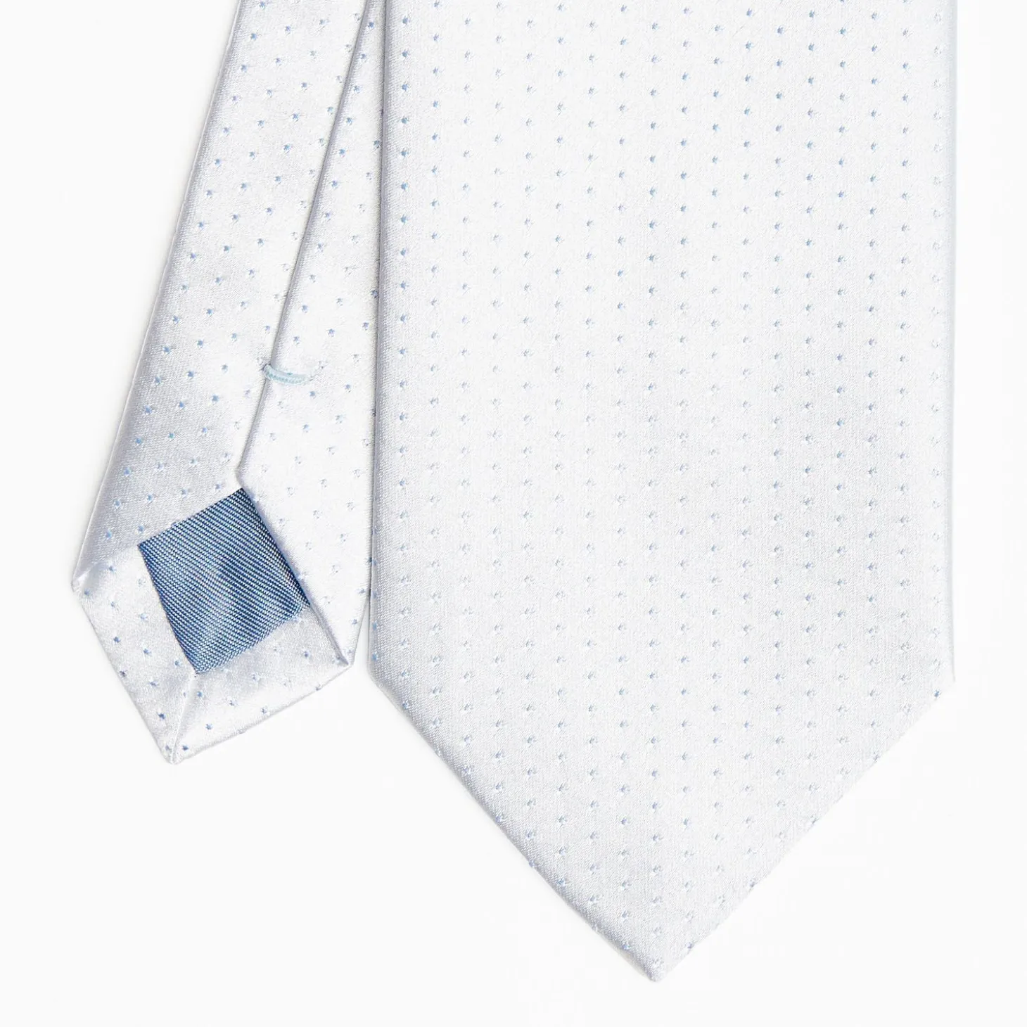 Light Blue Cerimonial Silk Satin Tie Small Polka Dot Pattern