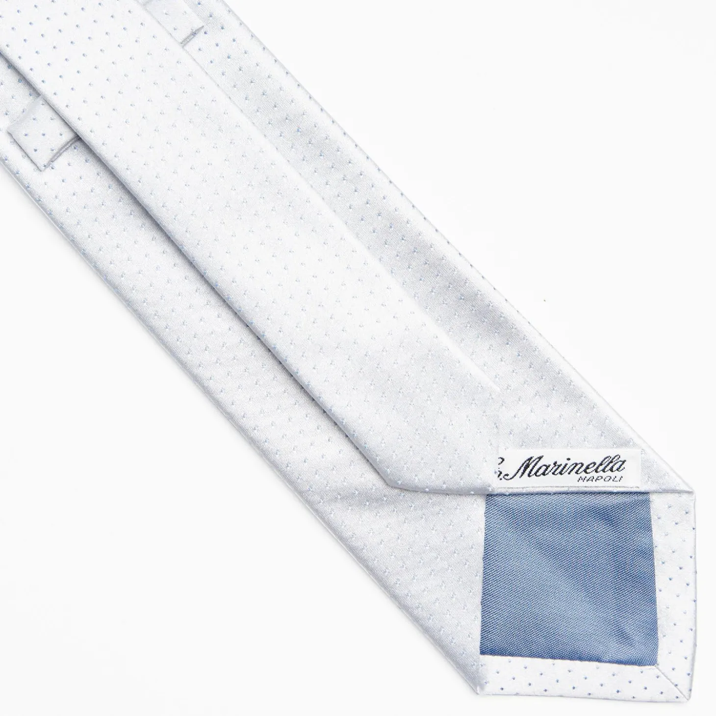 Light Blue Cerimonial Silk Satin Tie Small Polka Dot Pattern