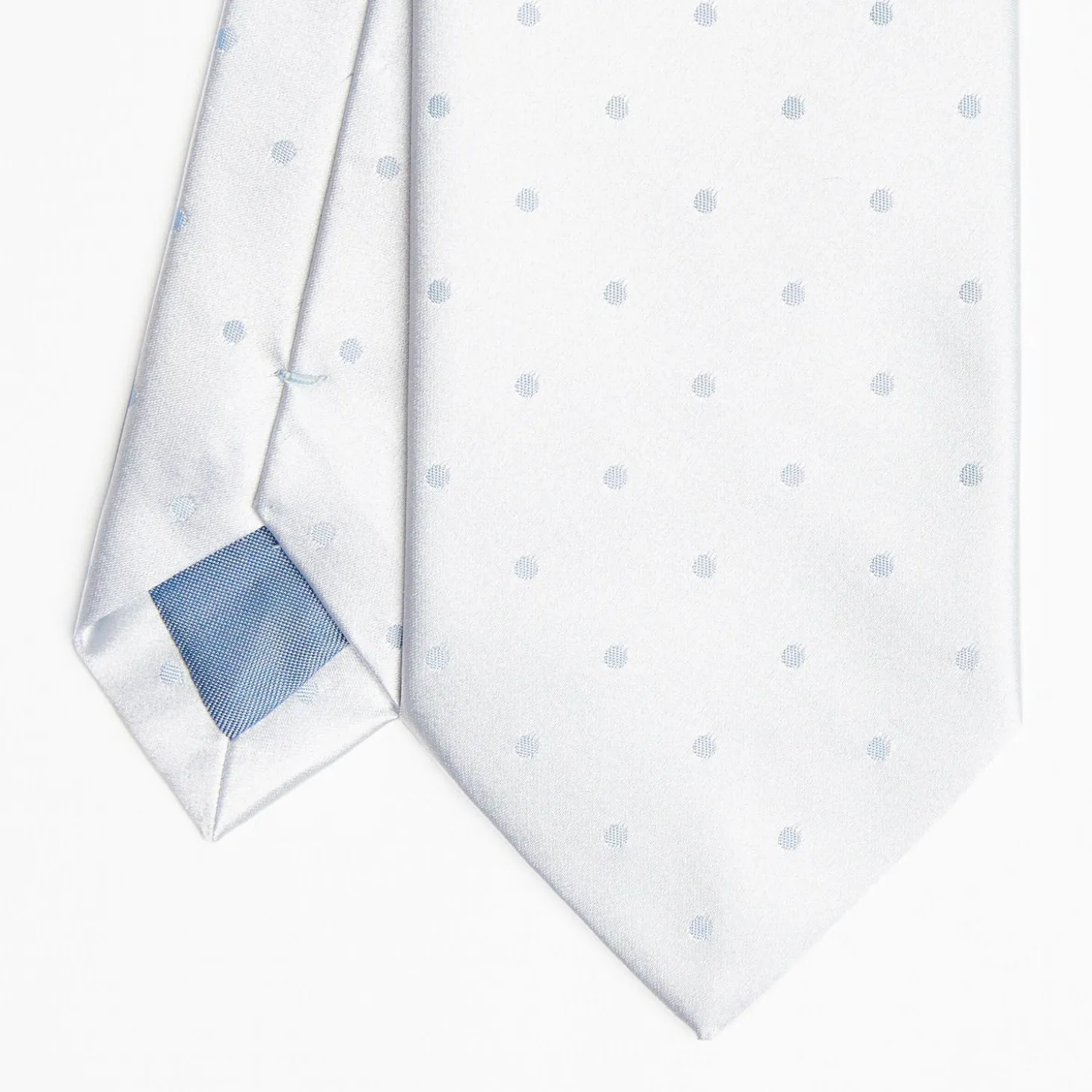 Light Blue Cerimonial Silk Satin Tie Polka Dot Pattern