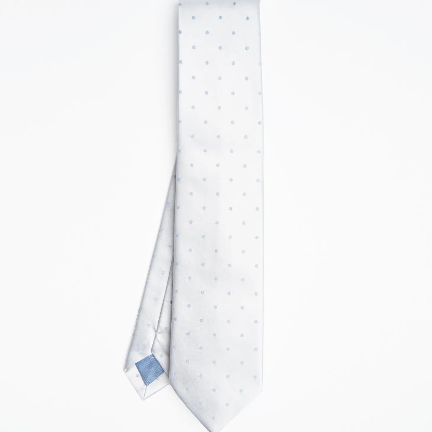 Light Blue Cerimonial Silk Satin Tie Polka Dot Pattern