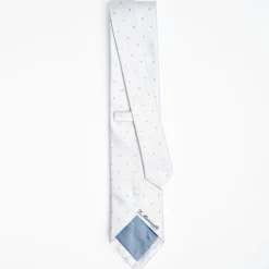 Light Blue Cerimonial Silk Satin Tie Polka Dot Pattern