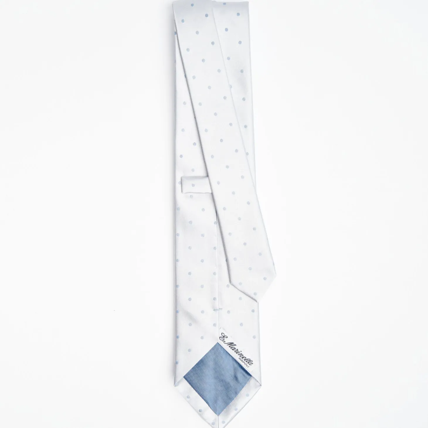 Light Blue Cerimonial Silk Satin Tie Polka Dot Pattern