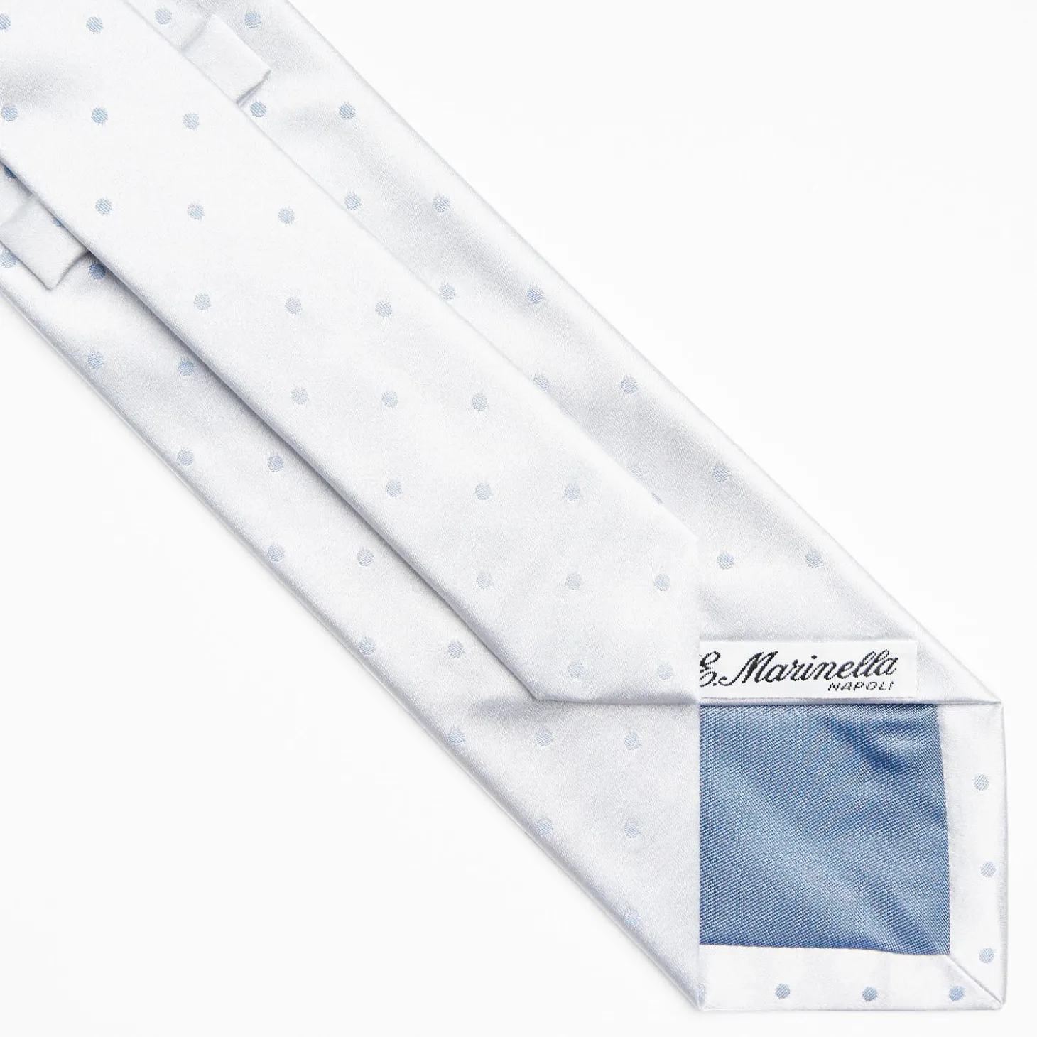 Light Blue Cerimonial Silk Satin Tie Polka Dot Pattern
