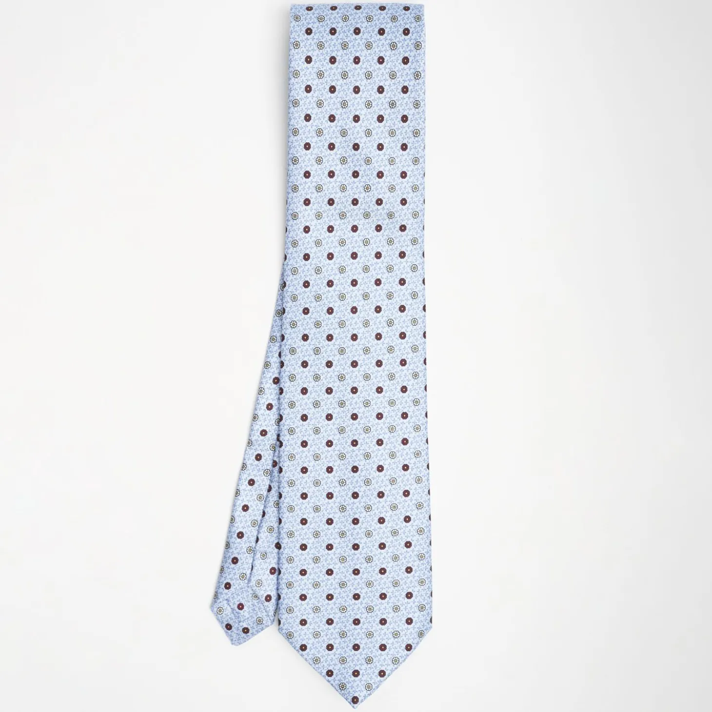 Light Blue Extra Long Sartorial Silk Tie - Small Flower Pattern
