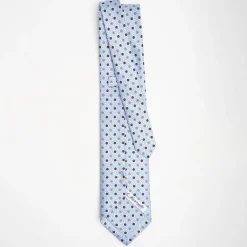 Light Blue Extra Long Sartorial Silk Tie - Small Flower Pattern