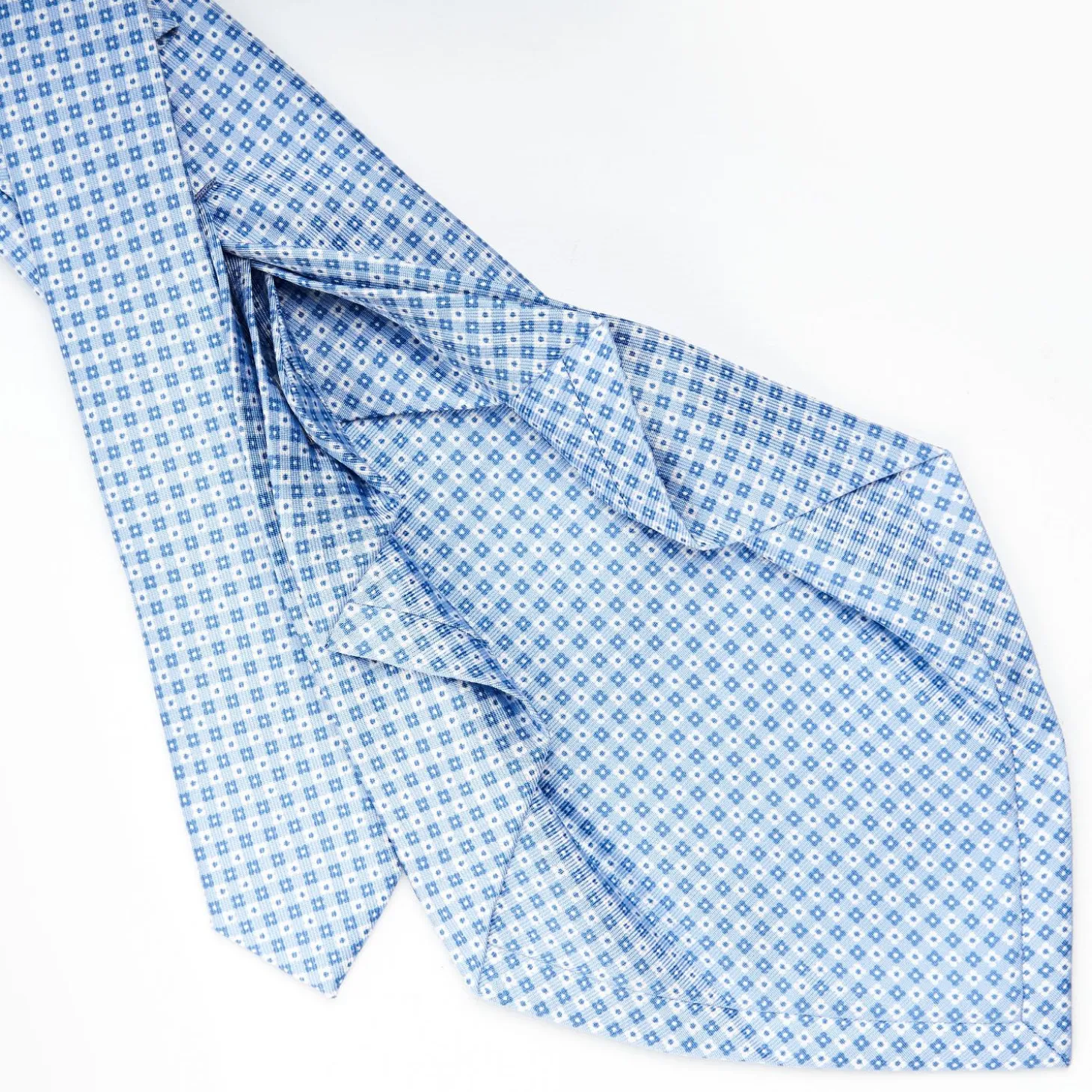 Light Blue 7 Fold Sartorial Silk Tie - Small Flower Pattern