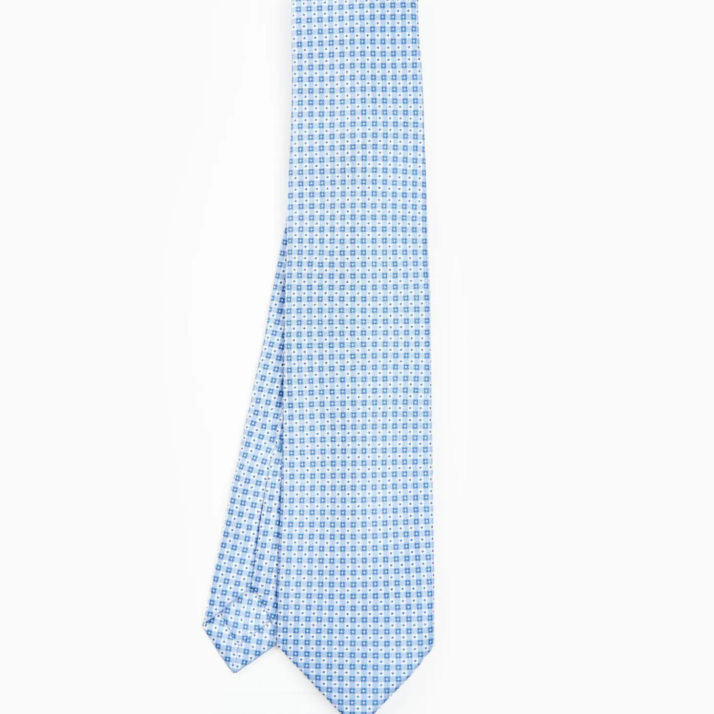 Light Blue 7 Fold Sartorial Silk Tie - Small Flower Pattern