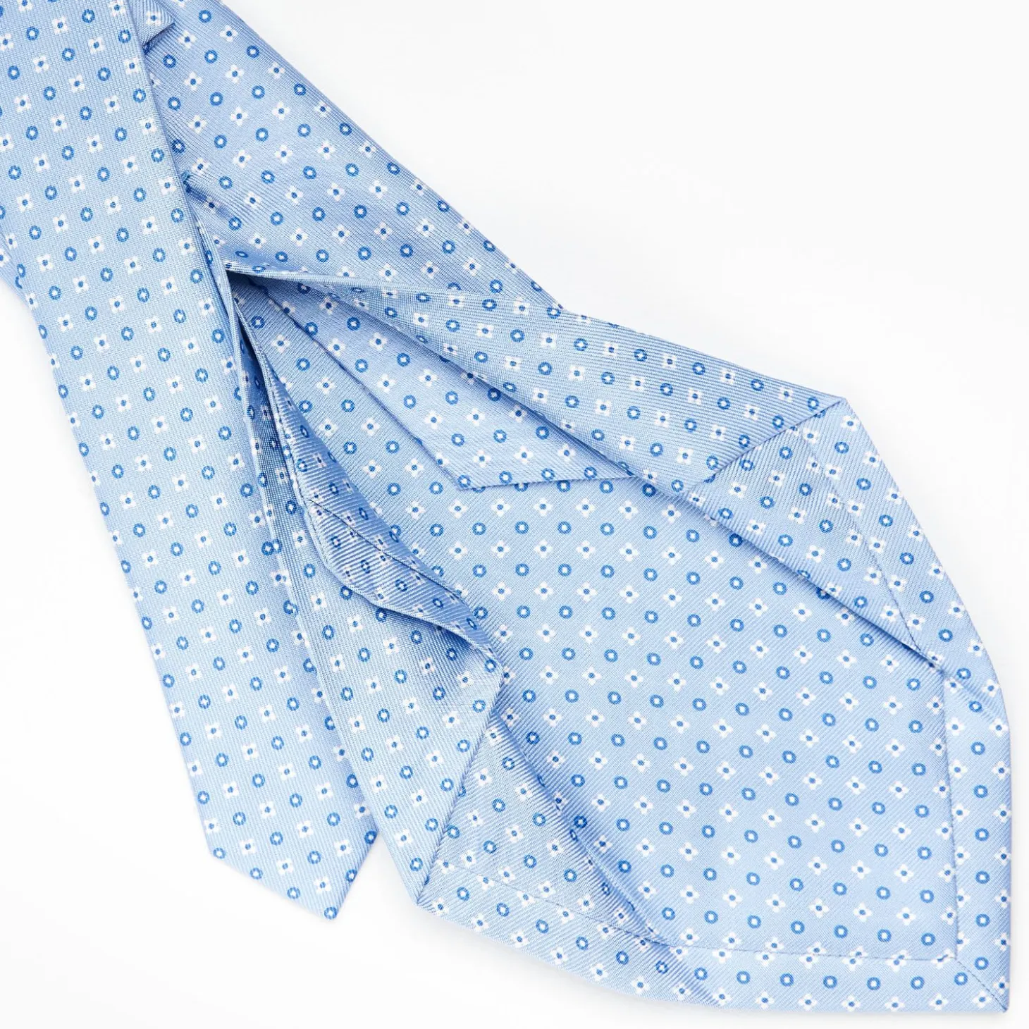 Light Blue 5 Fold Sartorial Silk Tie - Small Flower Pattern