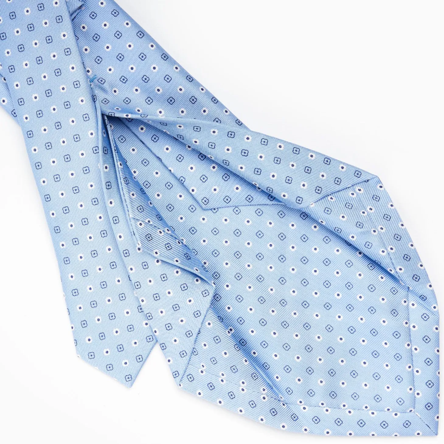 Light Blue 5 Fold Sartorial Silk Tie - Small Flower Pattern