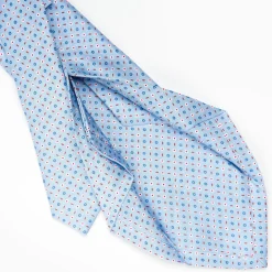 Light Blue 5 Fold Sartorial Silk Tie - Small Flower Pattern