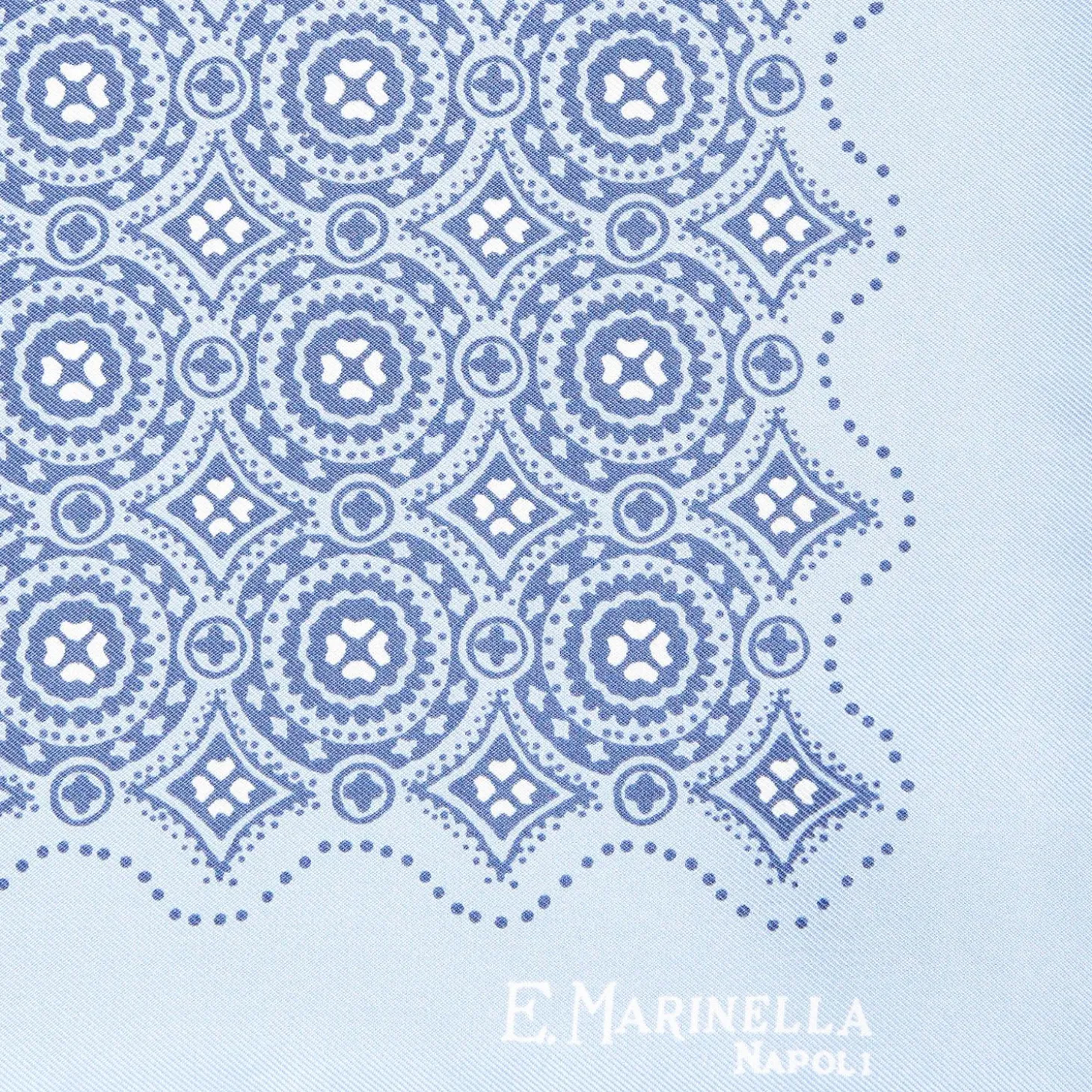 Light Blue Hand-Printed Silk Pocket Square Large Flower Pattern
