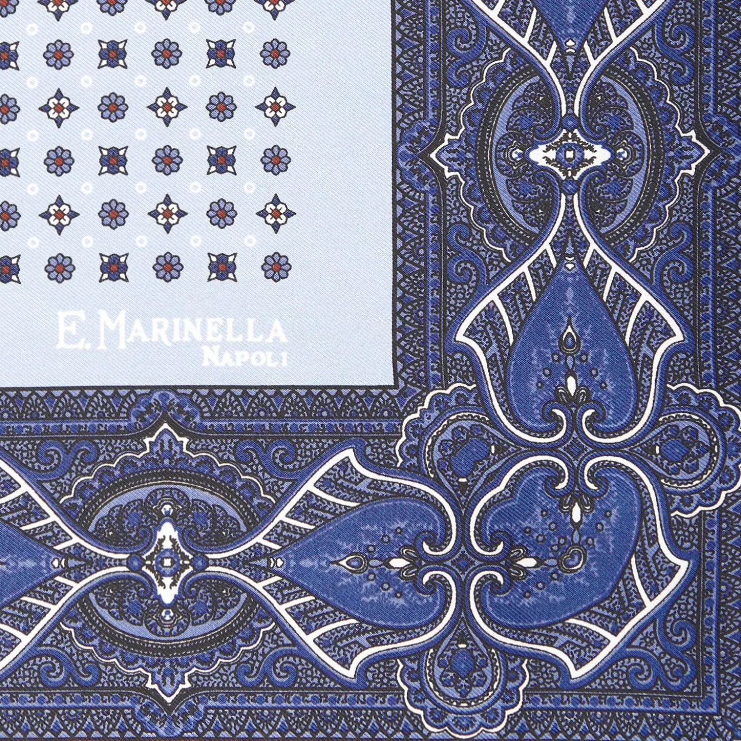 Light Blue Hand-Printed Silk Pocket Square Small Flower Pattern