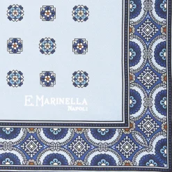 Light Blue Hand-Printed Silk Pocket Square Large Flower Pattern