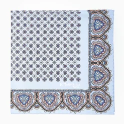 Light Blue Hand-Printed Silk Pocket Square Small Flower Pattern