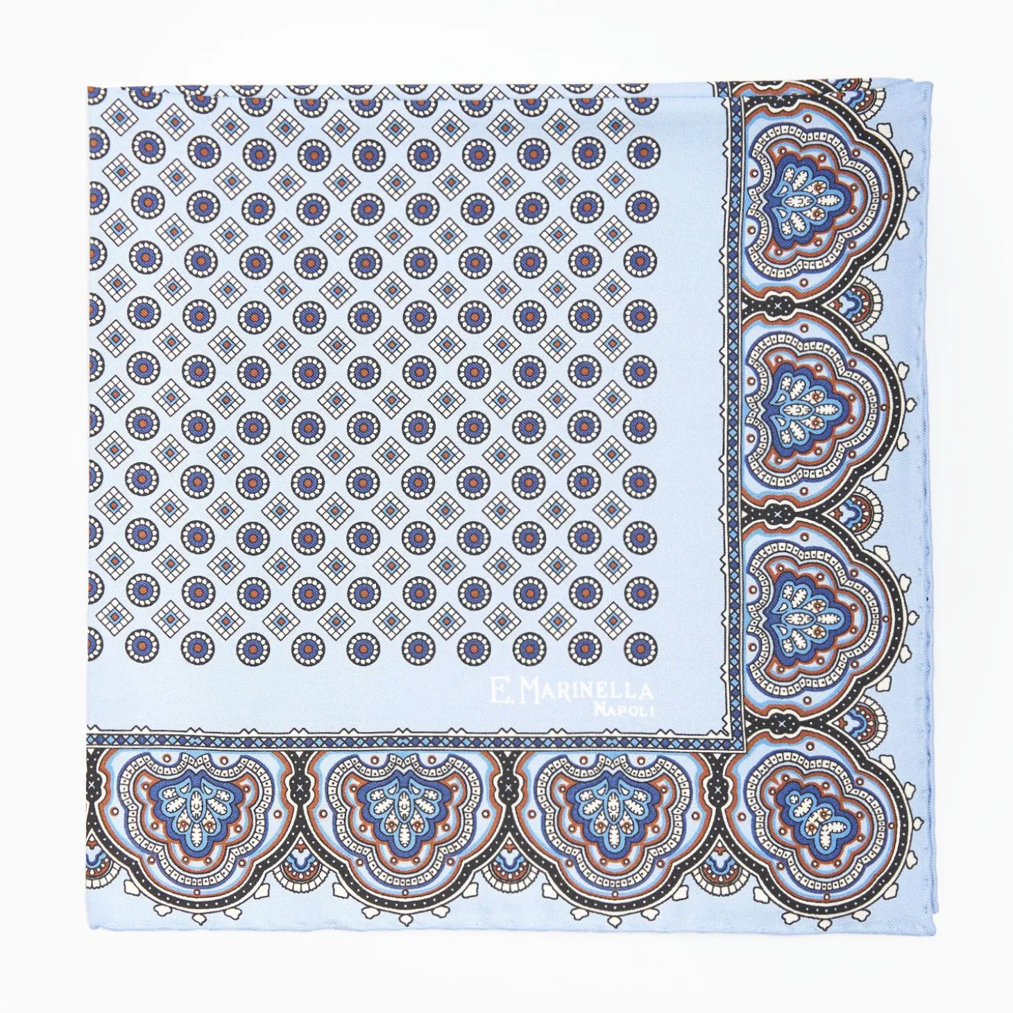 Light Blue Hand-Printed Silk Pocket Square Small Flower Pattern