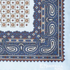 Light Blue Hand-Printed Silk Pocket Square Small Flower Pattern