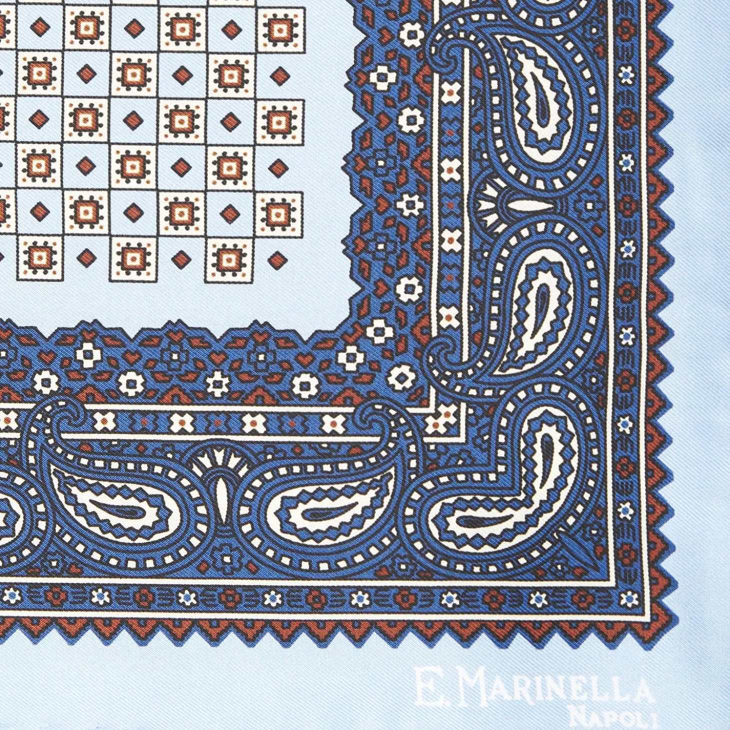 Light Blue Hand-Printed Silk Pocket Square Small Flower Pattern